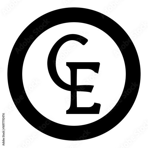 ECU European Currency Unit symbol euro-currency sign euro currency icon in circle round black color vector illustration image solid outline style