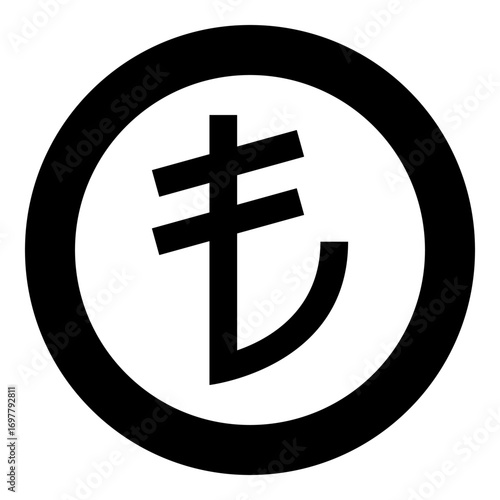 Turkish lira currency symbol money icon in circle round black color vector illustration image solid outline style