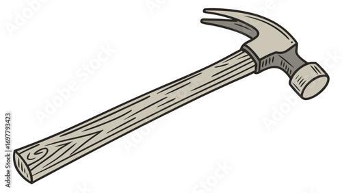 Illustration of a claw hammer with a wooden handle and a metal head on a white background image created with generated ai