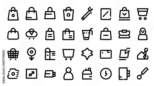 Collection of shopping e-commerce and tool line icons