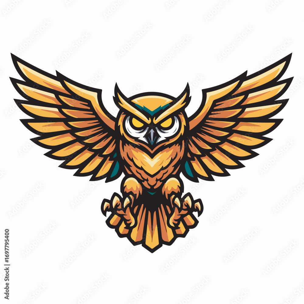 Fototapeta premium Owl mascot vector illustration, bold and colorful design suitable for logo or emblem