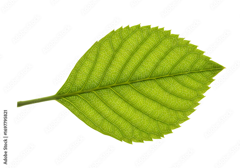 Obraz premium Vibrant Green Leaf Detailed Closeup of Single Leaf Nature Photography isolated on transparent background