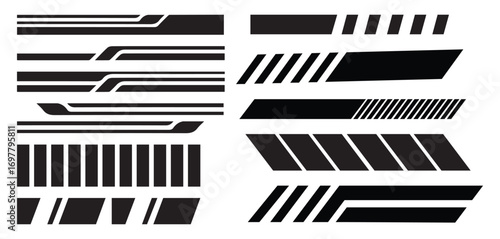 Black and White Racing Checkered Flag Stripes and Speed Graphics Collection – Seamless Patterns, Dynamic Motion Lines, and Motorsport Vector Design Elements
