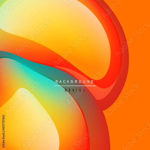Abstract fluid shapes blend, creating vibrant orange, yellow, teal gradients. Modern design evokes energy, movement. Background suggests dynamic flow.