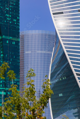 Photography High-rise buildings and skyscrapers on a sunny summer day.