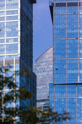 High-rise buildings and skyscrapers on a sunny summer day.