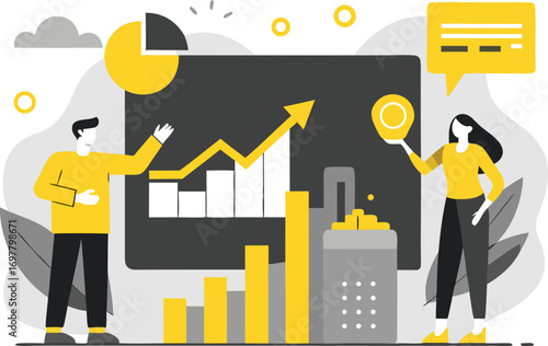 Business team analyzing financial data and growth charts for investment decisions and strategy