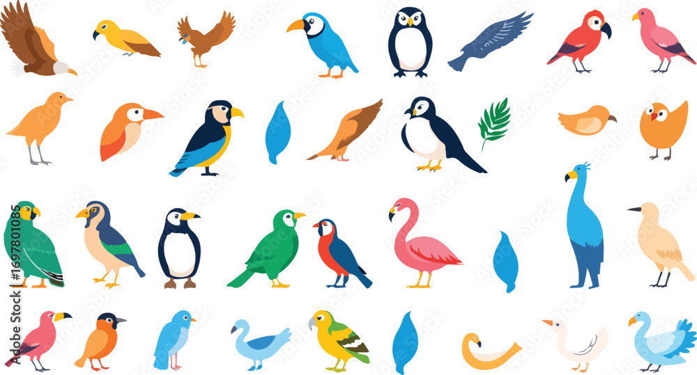 Obraz premium Flat Style Bird Icon Collection