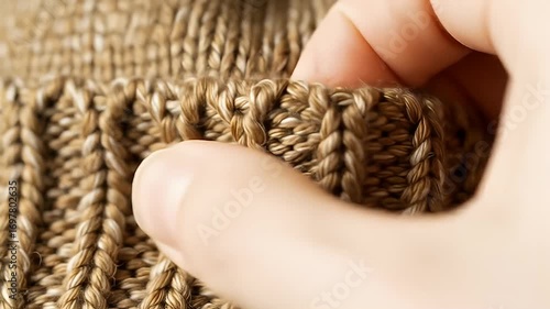 Cozy knitwear close-up of sweater with neutral tones and braided vertical knit