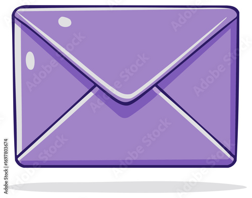 Hand-drawn cartoon illustration of a shiny purple sealed envelope for mail or messages.