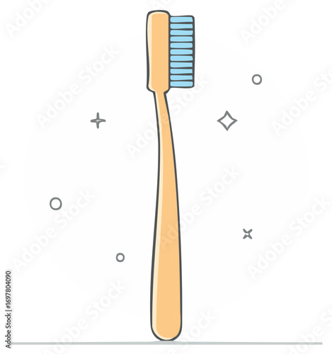 Beige Toothbrush with Blue Bristles Ready to Clean and Refresh Mouth Hygiene in Dental Care Cartoon Style
