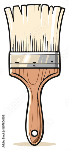 Isolated Cartoon Paintbrush with Wooden Handle for Painting and Artistic Creations, Perfect for Renovation Projects