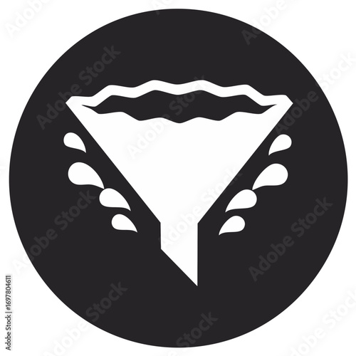 Stylized White Funnel Icon with Drops Inside Black Circle Water Filter Purification