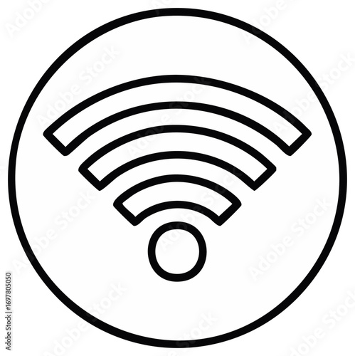 Simple Black and White Wi Fi Symbol Inside a Circle Graphic Icon