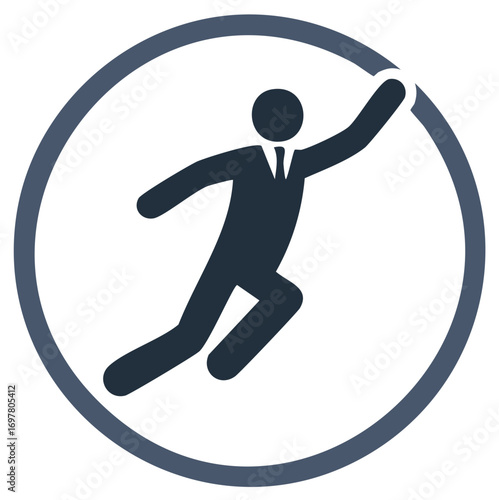 Successful businessman icon actively moving forward within a circle representing ambition and growth