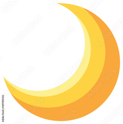 Crescent Moon Illustration in Yellow and Orange Tones, Celestial Body Graphic Element, Islamic Art Style