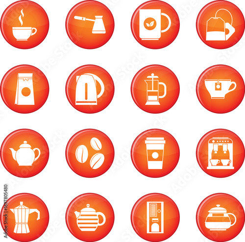 Tea and coffee icons vector set