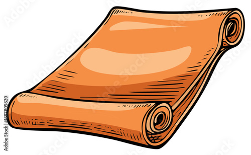 Vintage rolled papyrus scroll illustration with sketch style