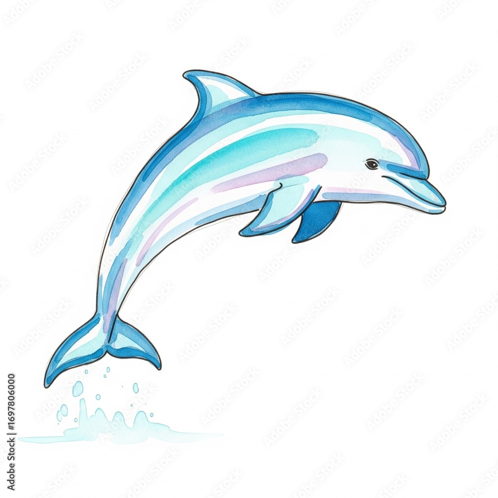 Fototapeta premium Dolphin, simple watercolor, hand drawing, white background