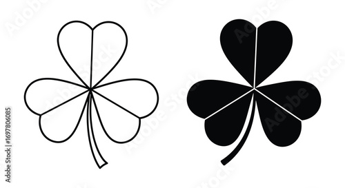 simple line art of two clovers one outlined one filled