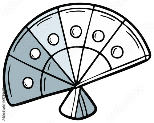 Hand Fan Illustration with Gray and White Patterned Design and Handle