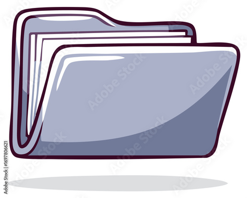 Open folder holding documents, papers, and data in digital illustration style with shadow
