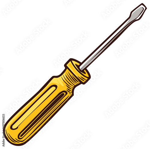 Classic Flathead Screwdriver with Yellow Handle and Silver Shaft, Isolated Tool Illustration