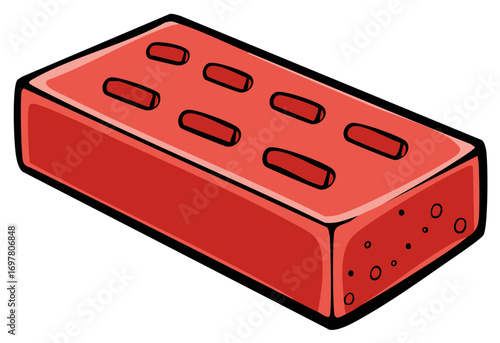 Illustration of a single red building brick with holes on a white background