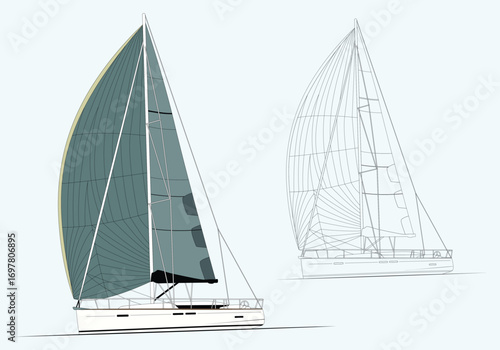 Vector sailboat illustration for ocean and nautical art