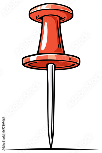Cartoon illustration of a single red push pin standing upright on a surface