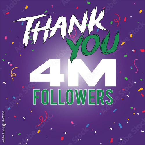 thank you 5 million Followers design. 5 million followers thank you confetti  thank you  2026 premium gradient background thanks followers design celebrating Premium vector 	