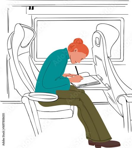 A girl is traveling by car. Vector illustration.