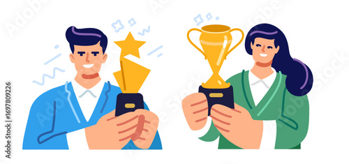 Award ceremony. Career success, leadership, achievement, ambition, business goal, determination. Celebrate with trophy