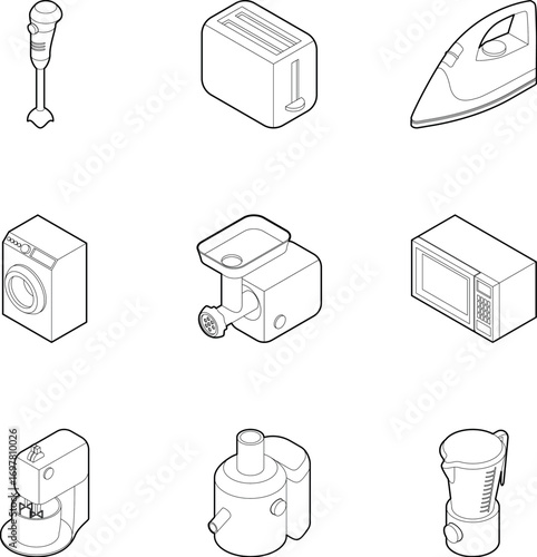 Kitchen electronic appliances icons set