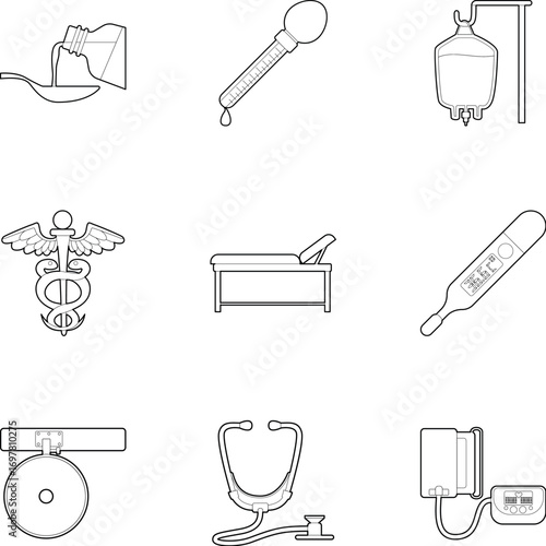 Purpose of treatment and diagnosis icons set