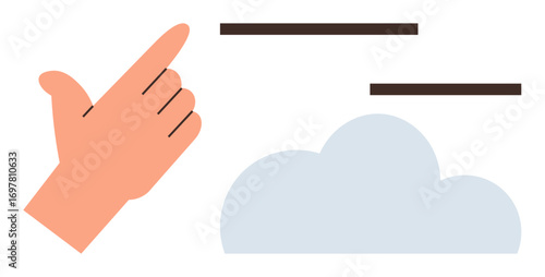 Human hand snapping fingers near cloud and lines, representing instantaneous decisions, ideas, or cloud technology. Ideal for simplicity, innovation, speed, communication, decisions tech concepts