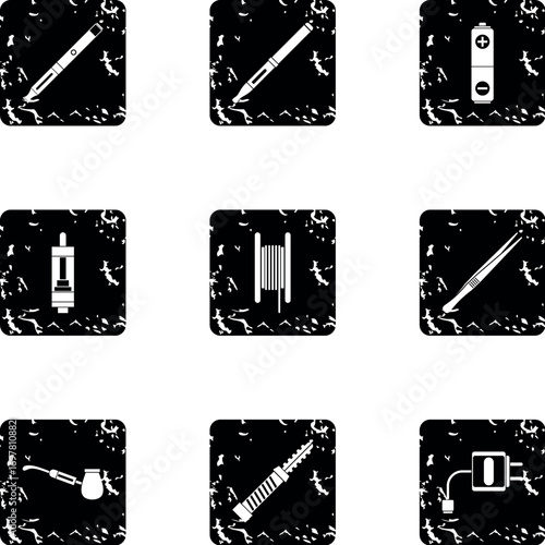 Electronic smoking cigarette icons set