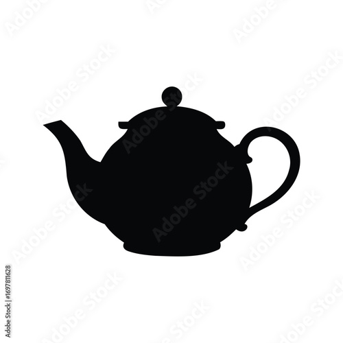 Elegant black silhouette of a traditional teapot with a classic design, teapot silhouette vector illustration
