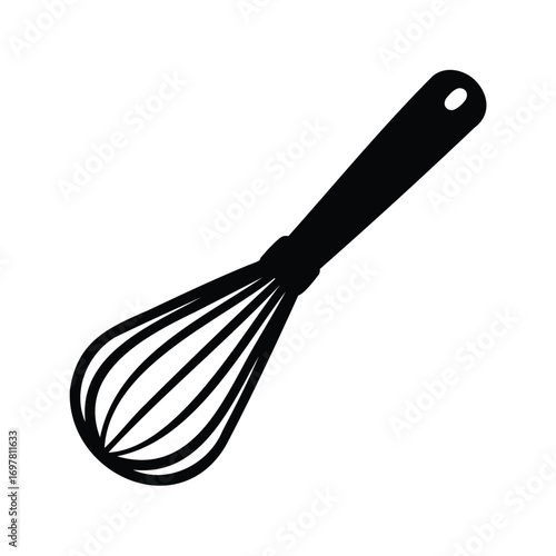 Black silhouette of a wire whisk commonly used in cooking and baking, whisk silhouette vector illustration