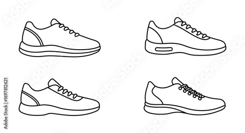 various styles of sneakers illustrated in black and white