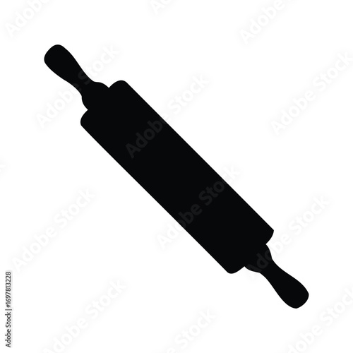 Simple black silhouette of a rolling pin for cooking and baking dough, rolling pin silhouette vector illustration