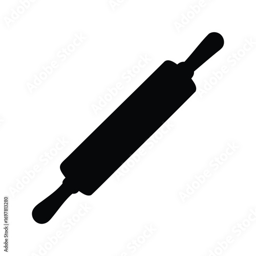 Black silhouette of a classic rolling pin used for baking and cooking, rolling pin silhouette vector illustration