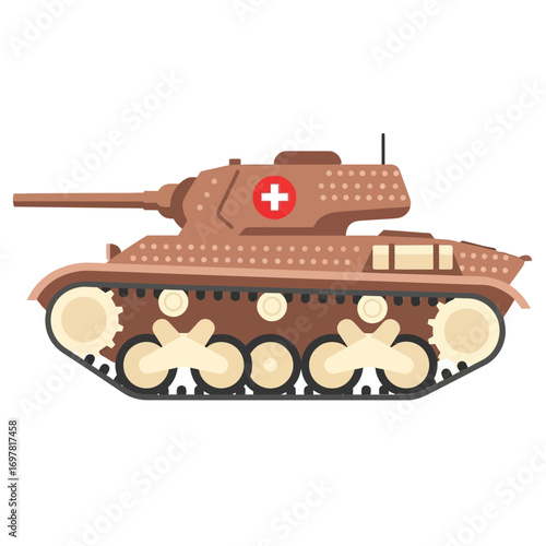 vector illustration of a military combat tank with a medical cross symbol for honoring Army veterans on Veterans Day.