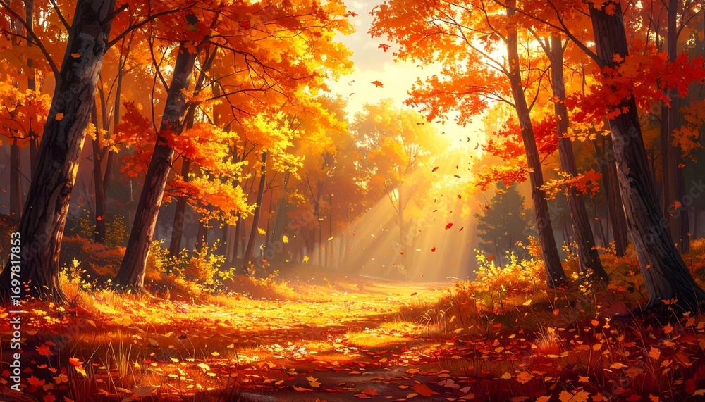 Fototapeta premium Warm Autumn Landscape Illustration