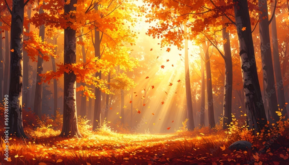 Fototapeta premium Warm Autumn Landscape Illustration