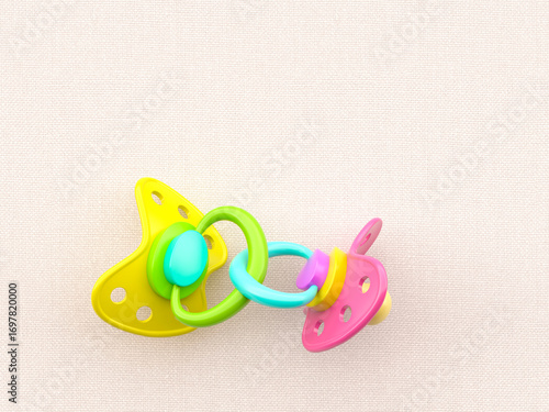 Colorful 3d rendering of interconnected pacifiers symbolizing connectivity