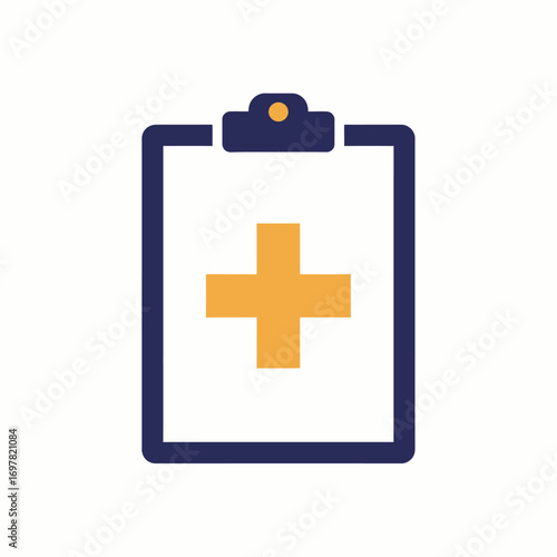 Flat health medical clipboard icon, isometric design with plus sign