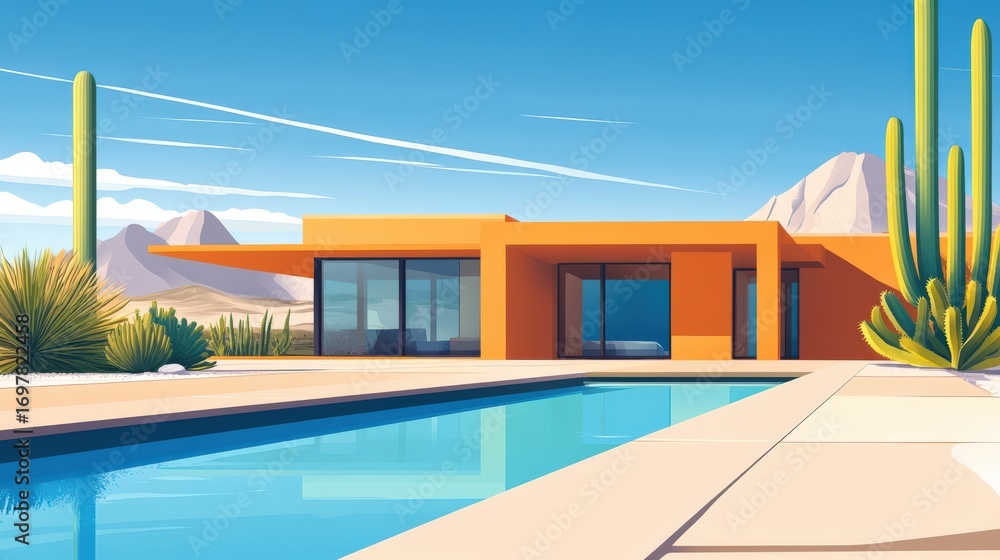 Fototapeta premium Vivid desert house with a swimming pool.