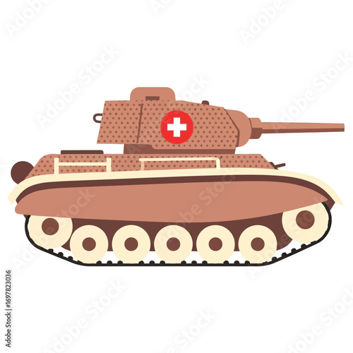 vector illustration of a military combat tank with a medical cross symbol for honoring Army veterans on Veterans Day.