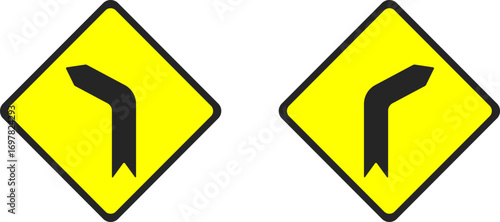 Left and right bend ahead road sign vector illustration